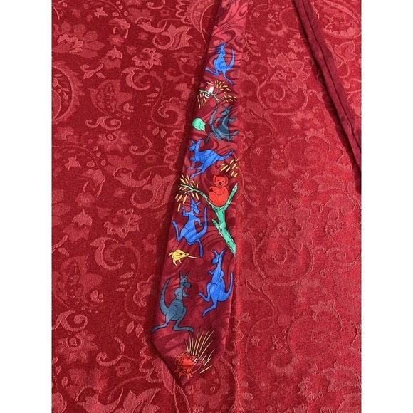 Sunshine Ties Kangaroo Theme Mens Tie Vintage Red Blue Green Silk Koala‎ yellow - Picture 3 of 6
